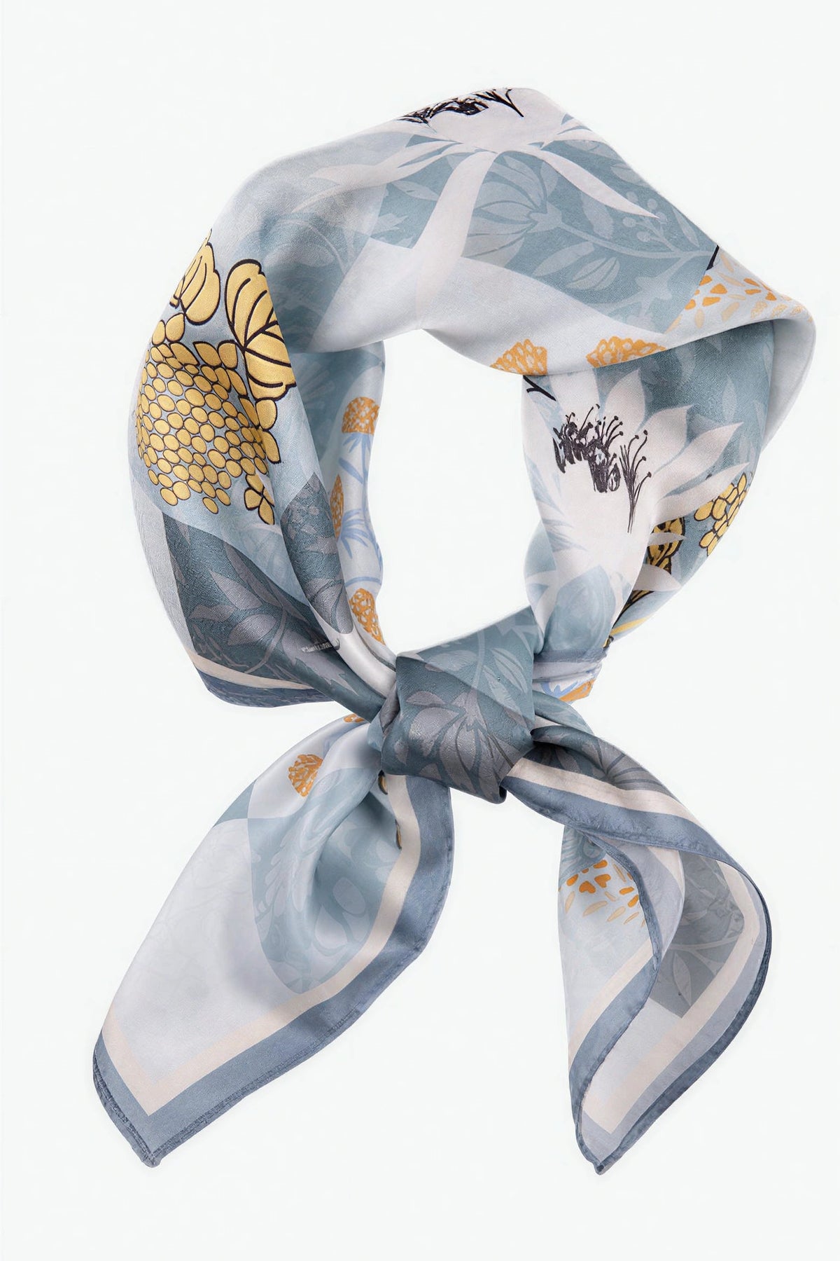 Summer Lotus Print Twill Silk Scarf