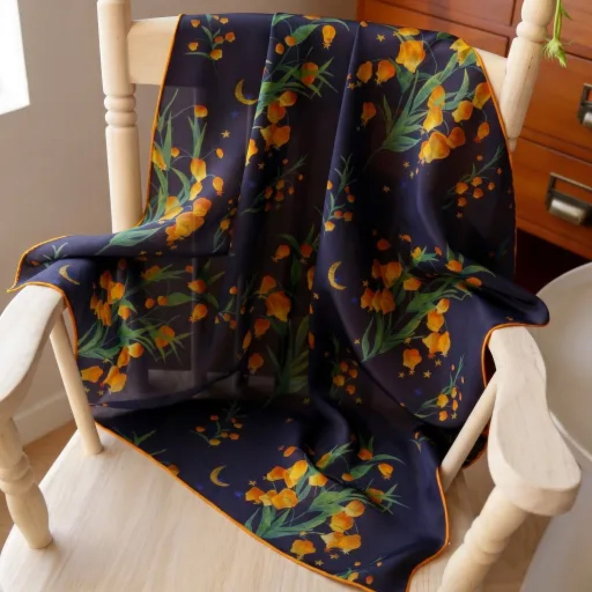 Dusk Lantern Blossom Silk Twill Scarf