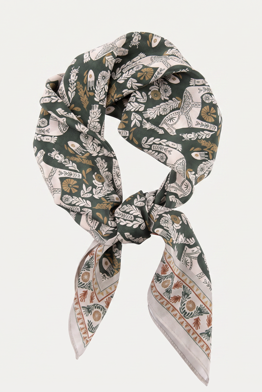 Green Toned Pony silk Twill scarf