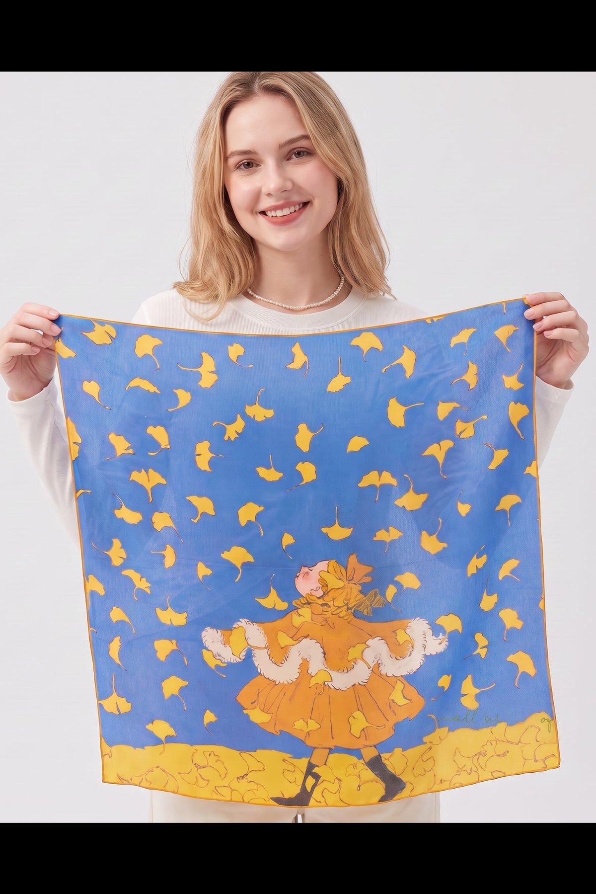 Golden Ginkgo Twill Silk Scarf