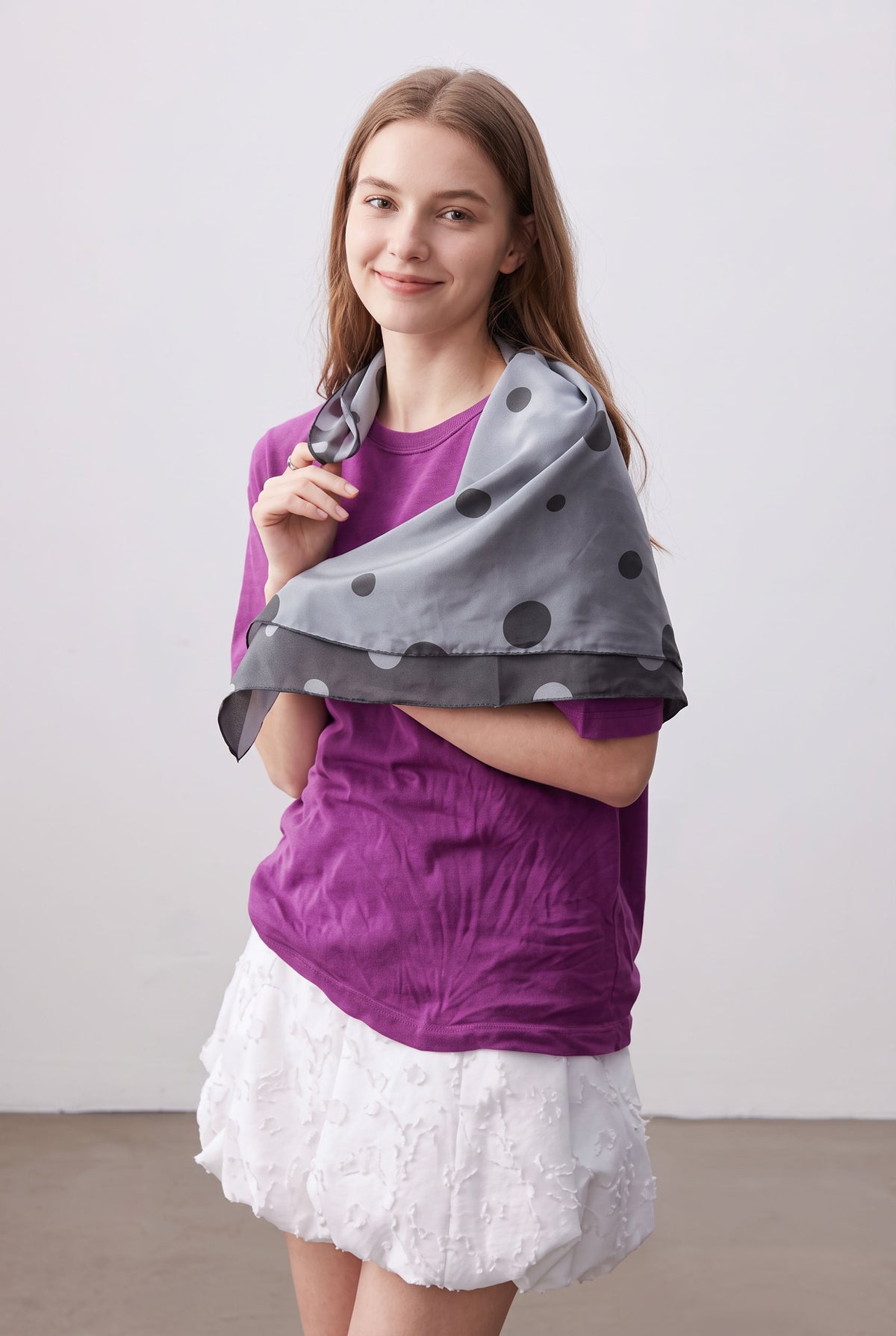 Gradient Grey Polka Dot Silk Twill Scarf