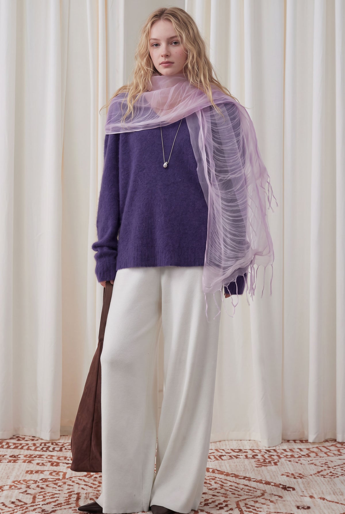 Airy Wrinkled silk Twill stole