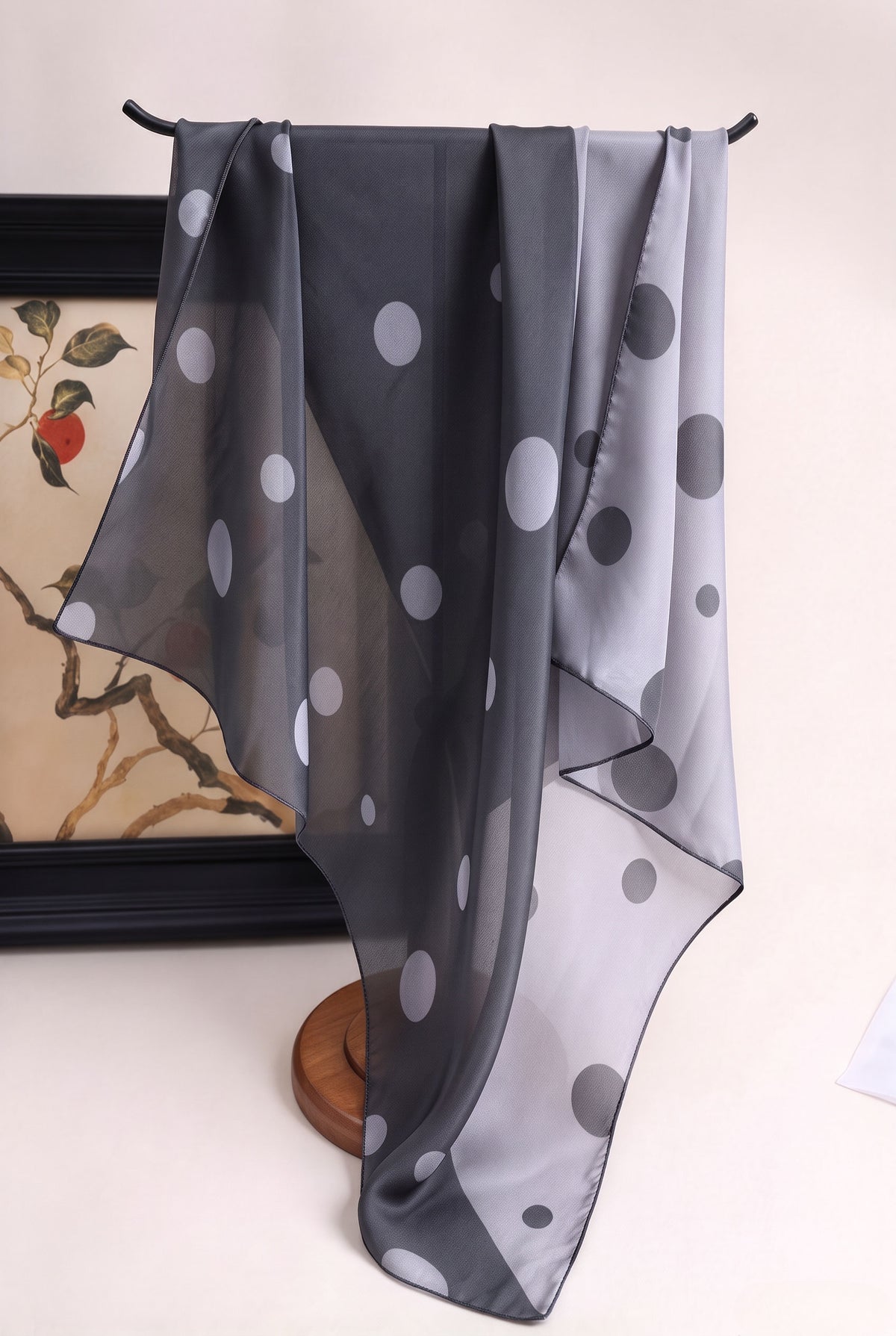 Gradient Grey Polka Dot Silk Twill Scarf