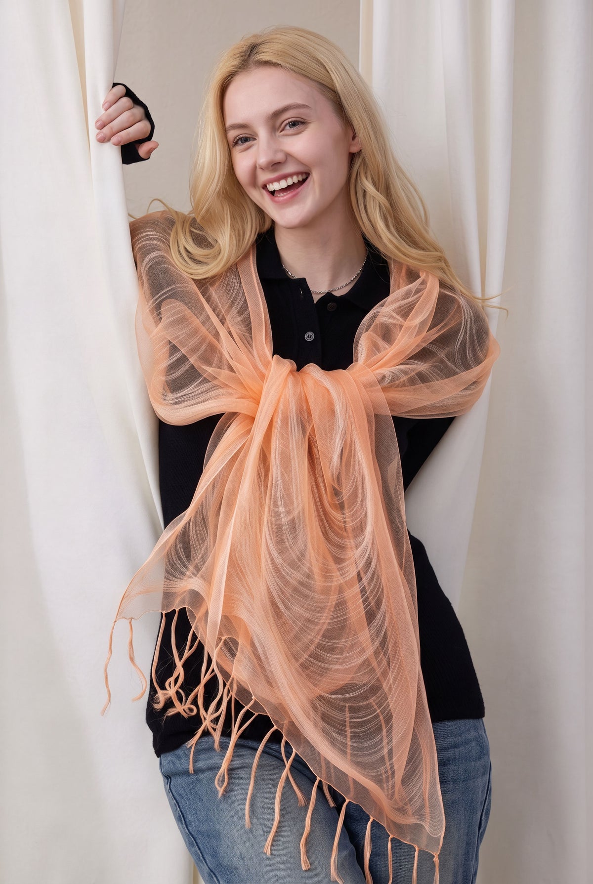 Airy Wrinkled silk Twill stole