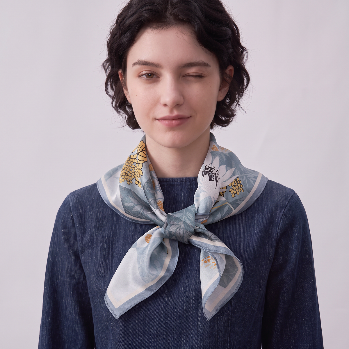 Summer Lotus Print Twill Silk Scarf