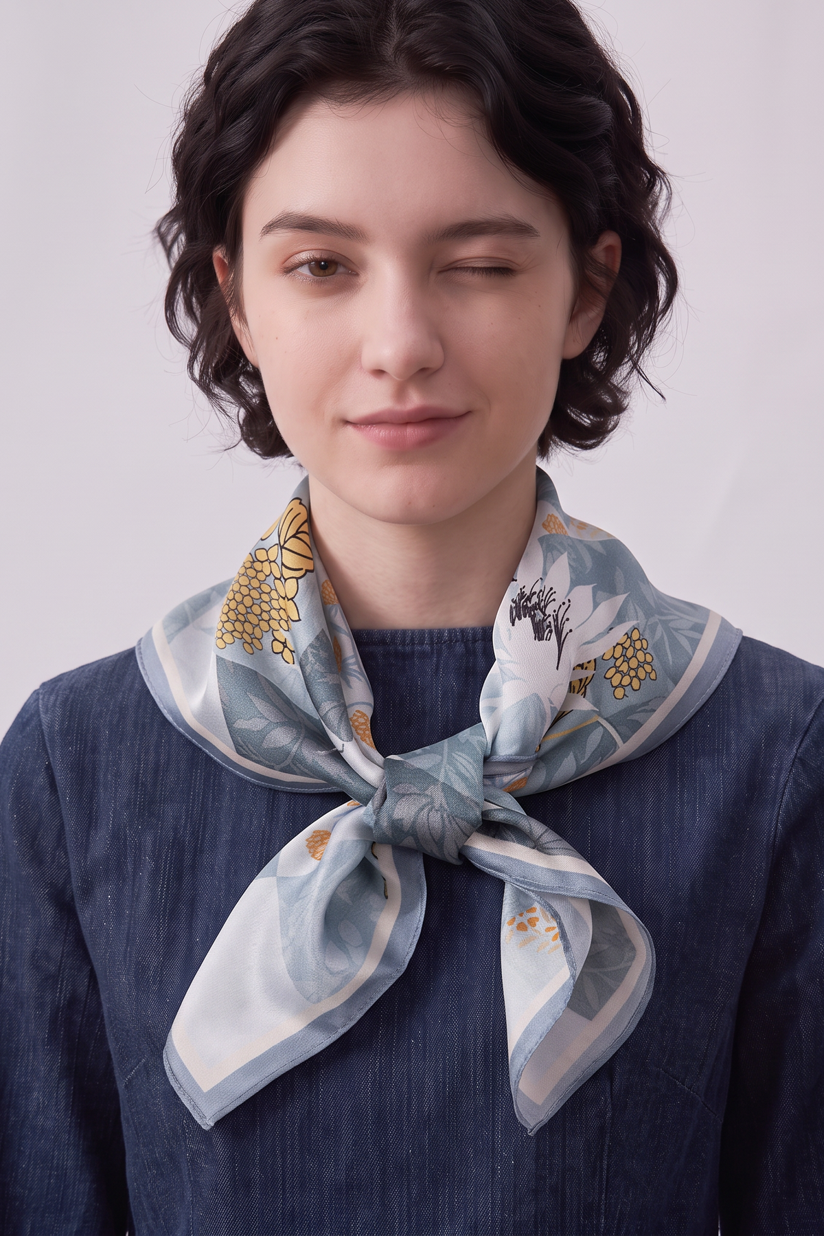 Summer Lotus Print Twill Silk Scarf