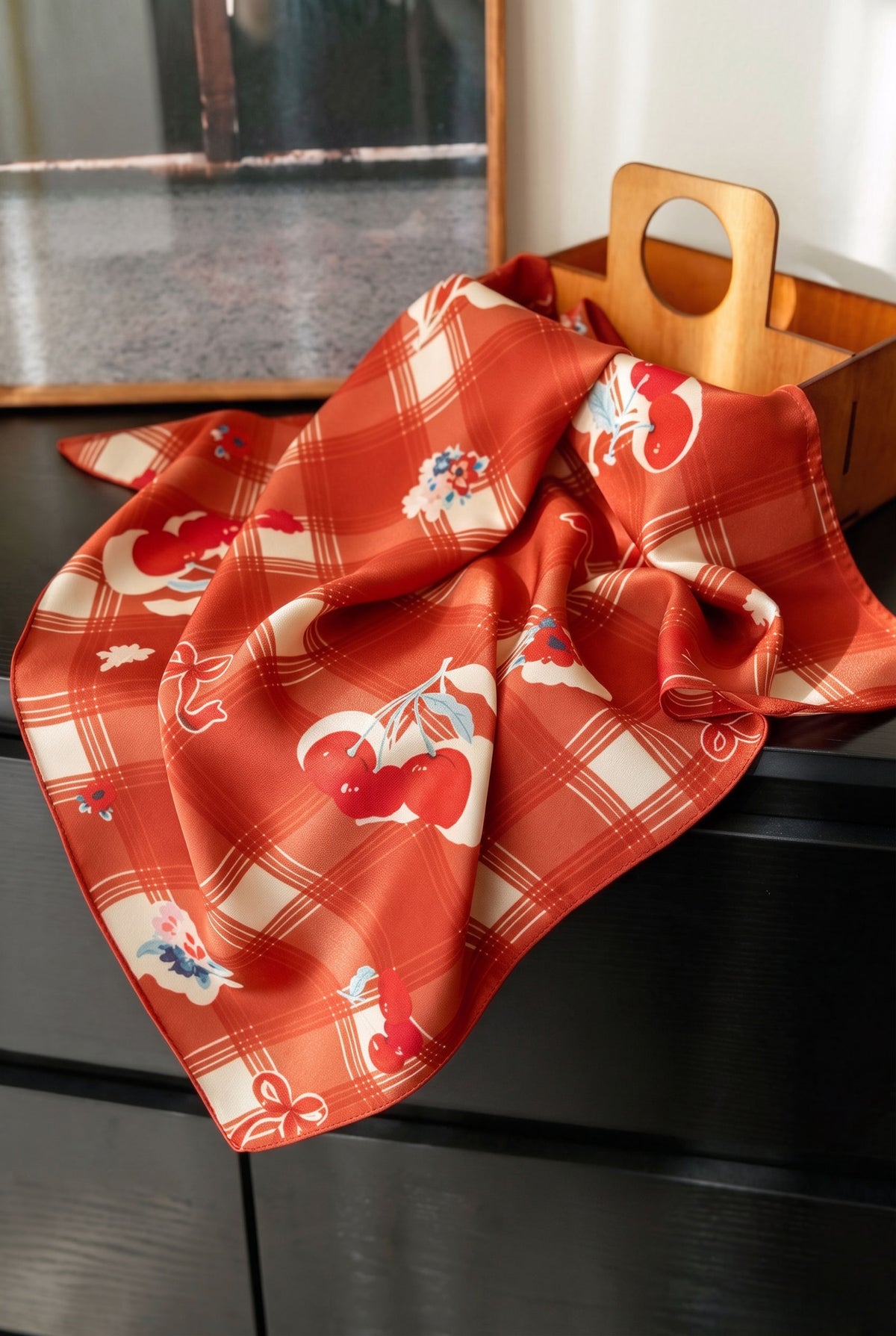 Christmas Red Plaid Silk Twill Scarf