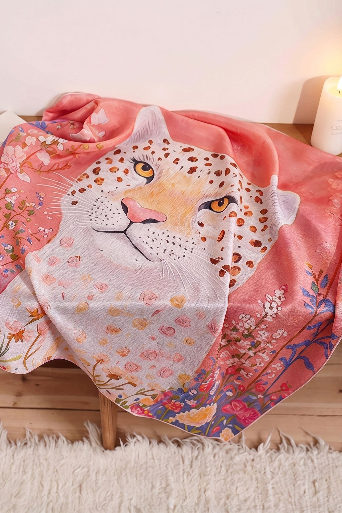 Leopard in Bloom Silk Scarf