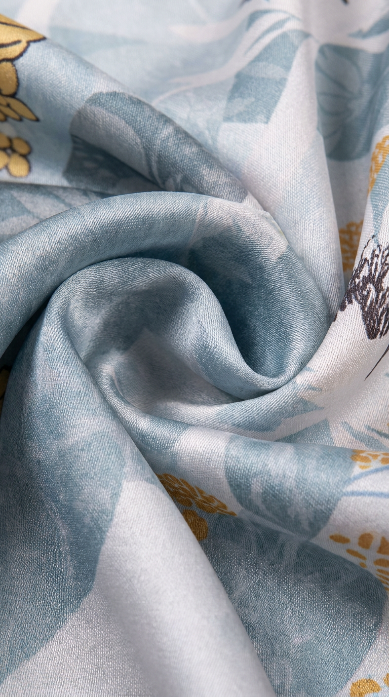 Summer Lotus Print Twill Silk Scarf