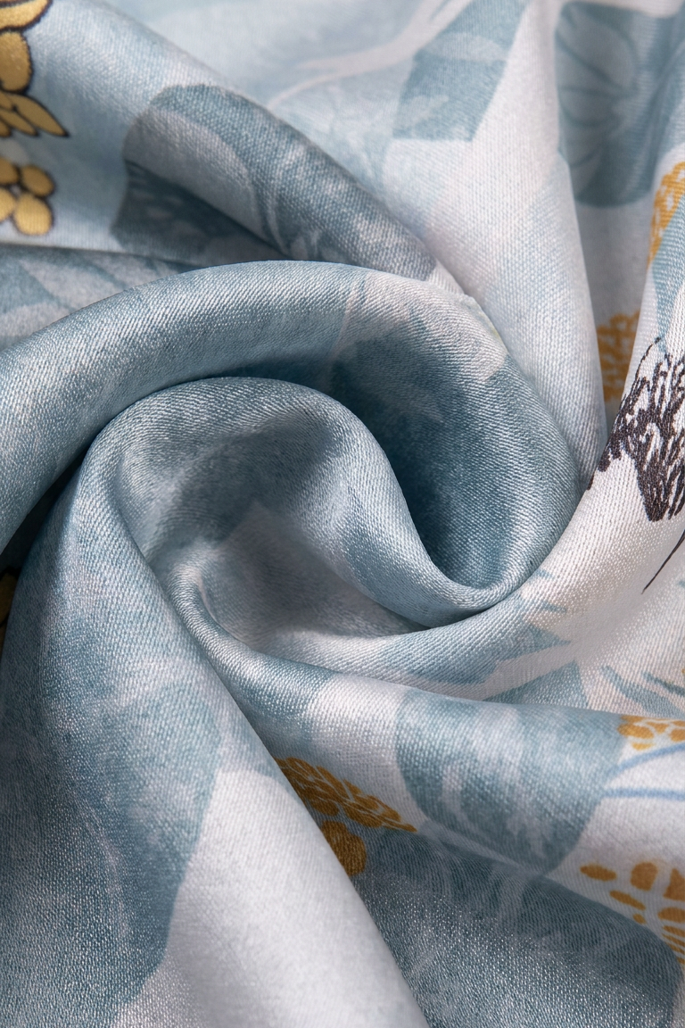 Summer Lotus Print Twill Silk Scarf