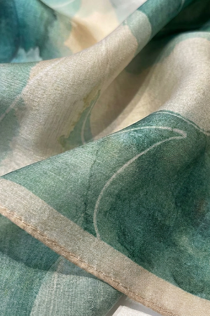 Misty Rain Lotus Reflection Silk Twill Scarf
