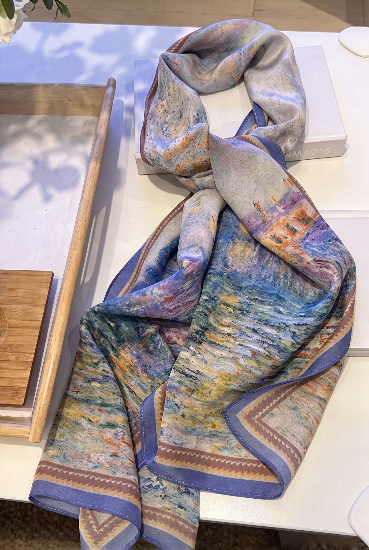 Creamy Oil Painting Silk Twill Stole