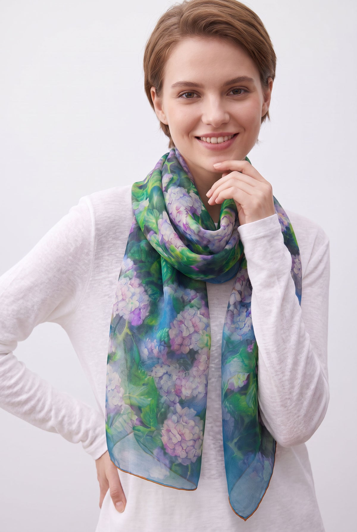 Botanical-Dyed Chiffon with Yam Dye Silk Twill Scarf