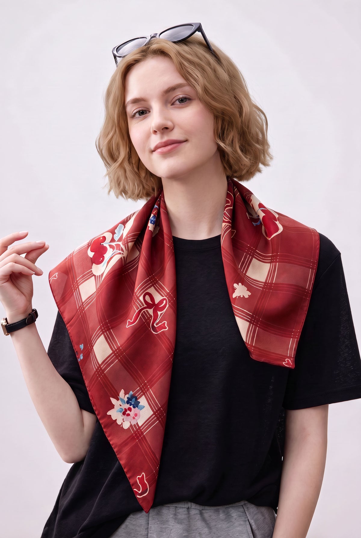 Christmas Red Plaid Silk Twill Scarf