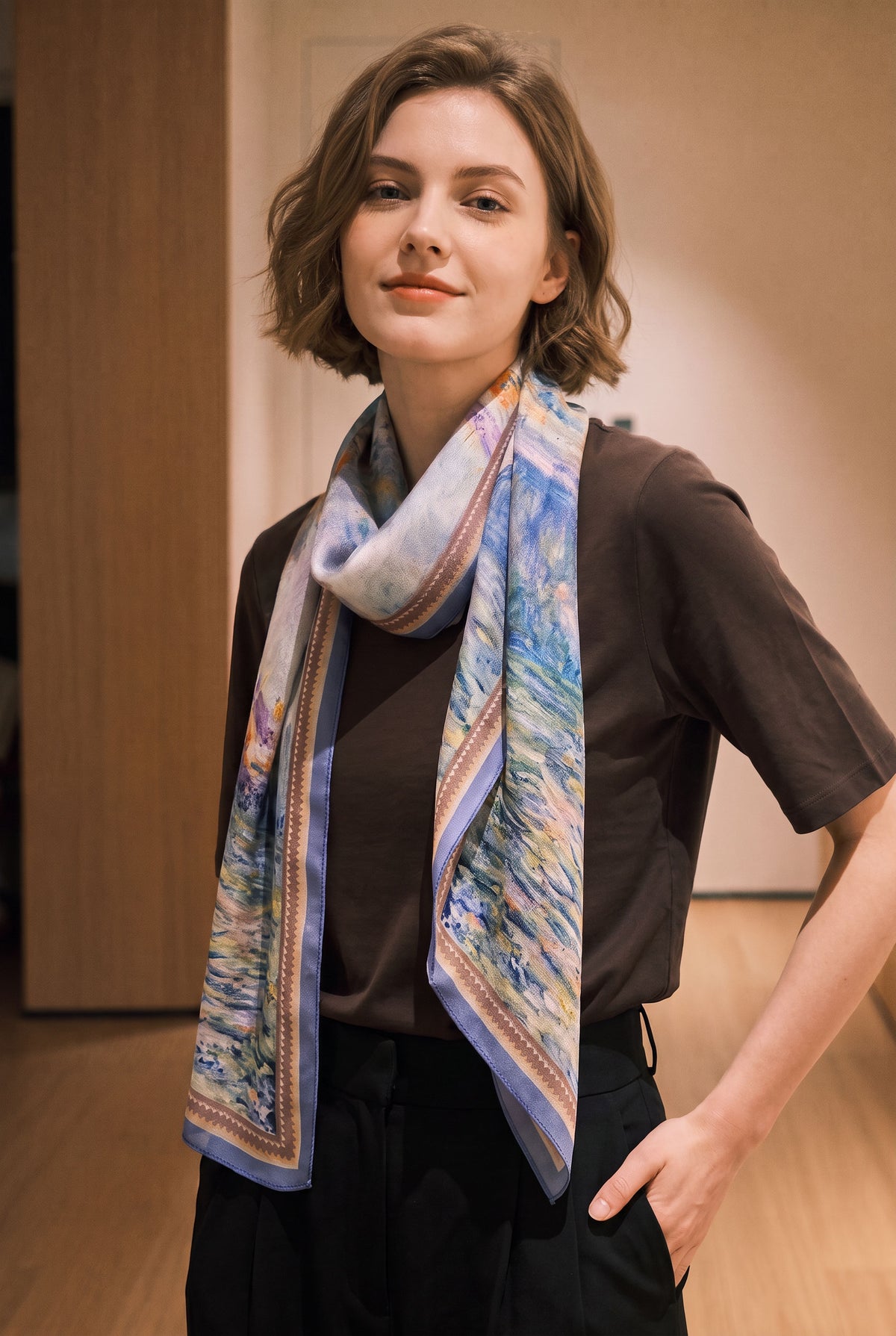 Creamy Oil Painting Silk Twill Stole
