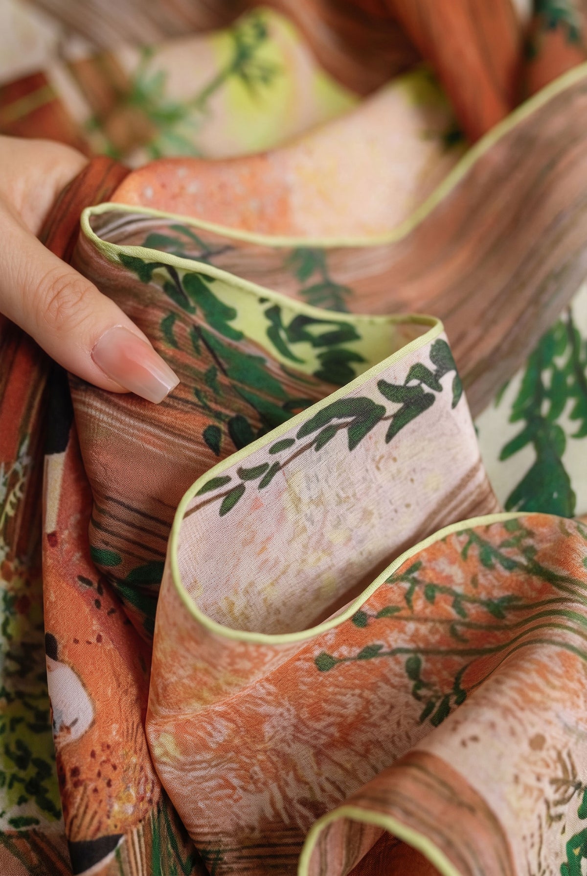 Woodland Tale: Wandering in Light Silk Twill Scarf