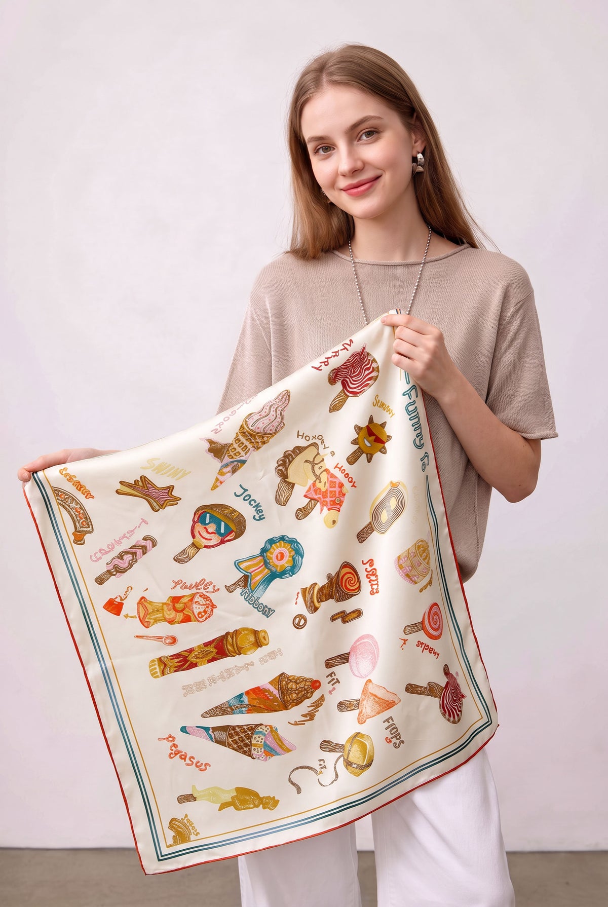 Creamy Ice Cream Silk Twill Scarf