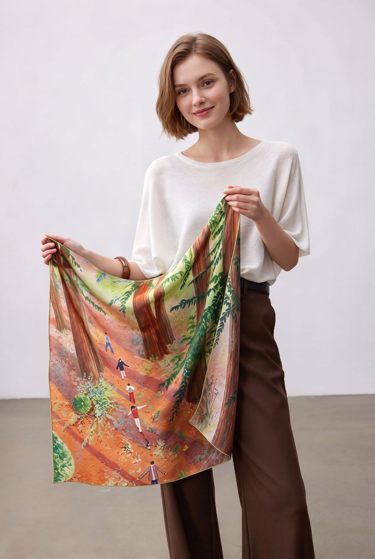 Woodland Tale: Wandering in Light Silk Twill Scarf