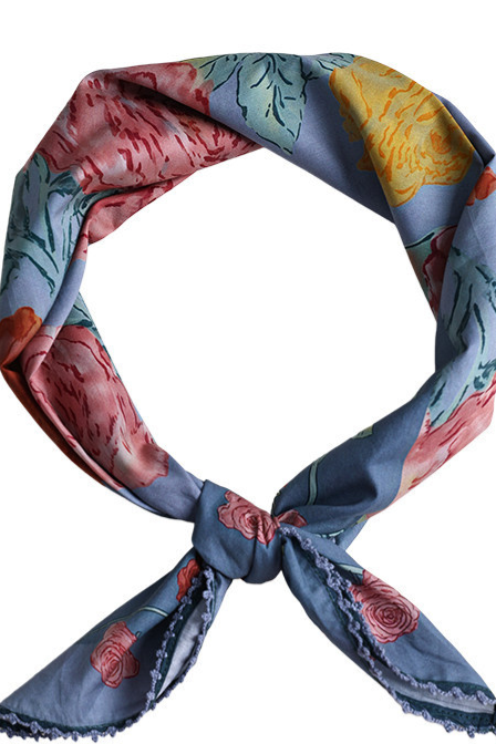GreyBlue Rose silk Twill scarf