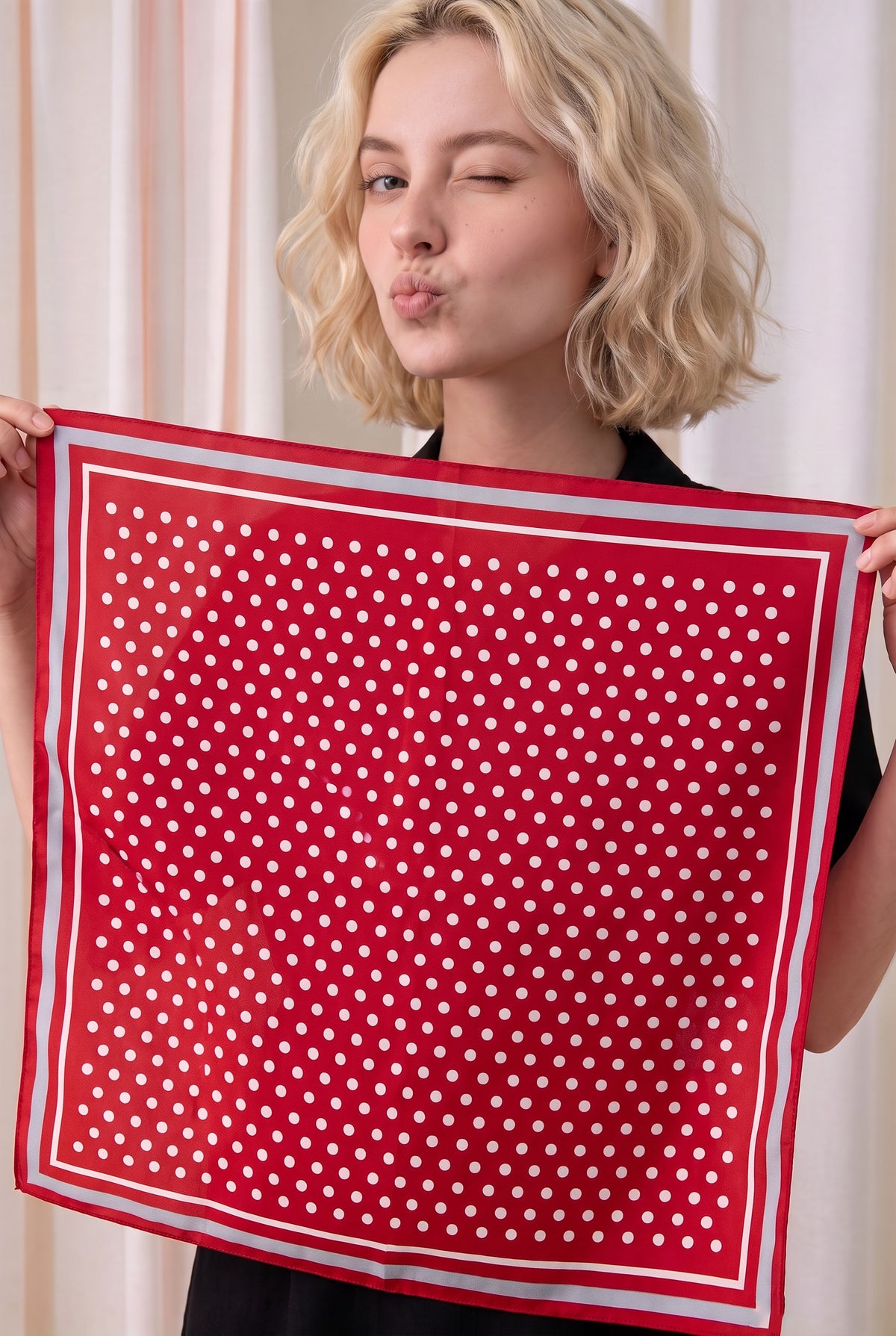Red & White Polka Dot Silk Scarf