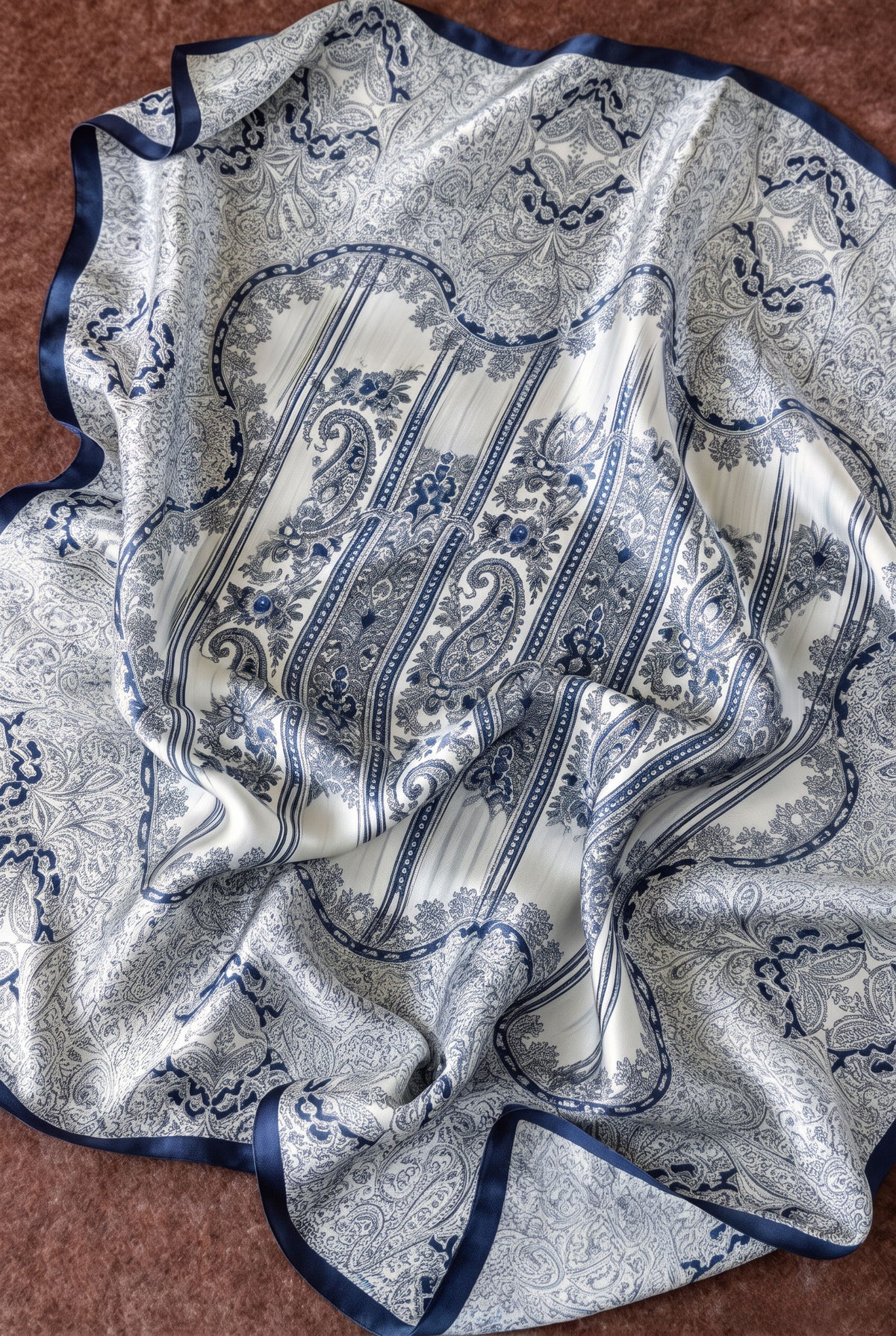 Dark Floral Lattice Silk Scarf