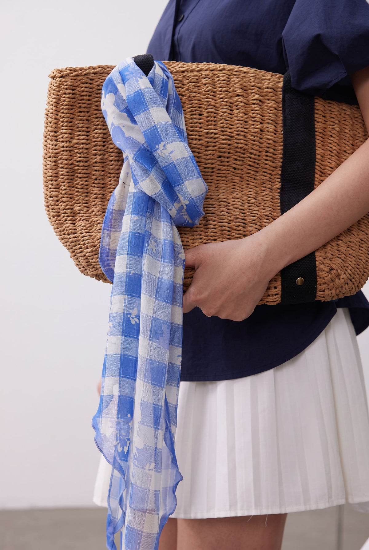 Blue White Check Notes Silk Stole