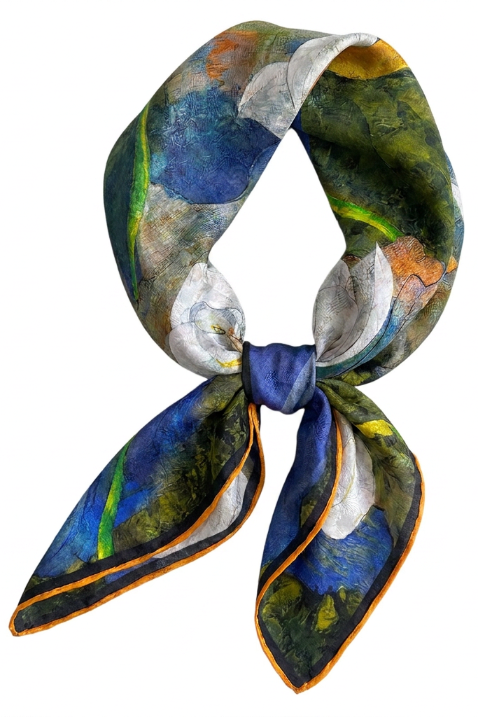 Serene Green Lotus Heart Silk Twill Scarf