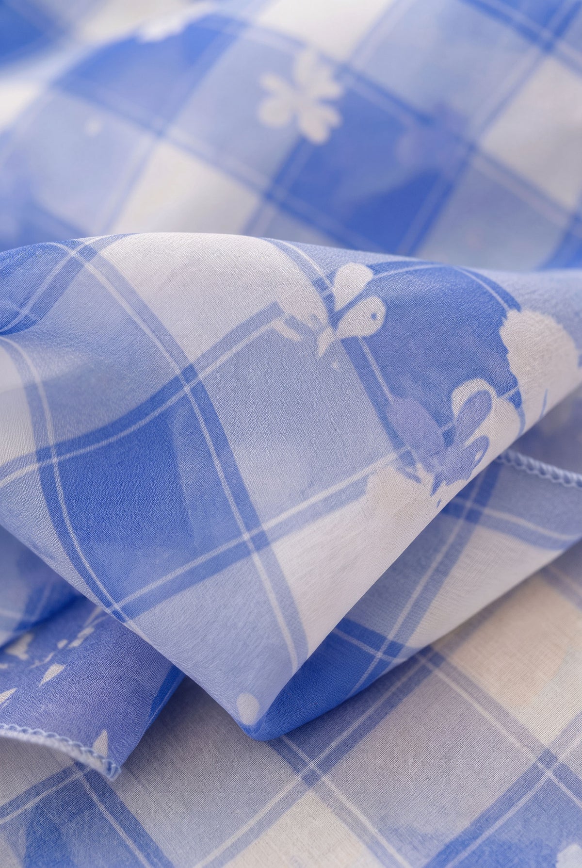 Blue White Check Notes Silk Stole