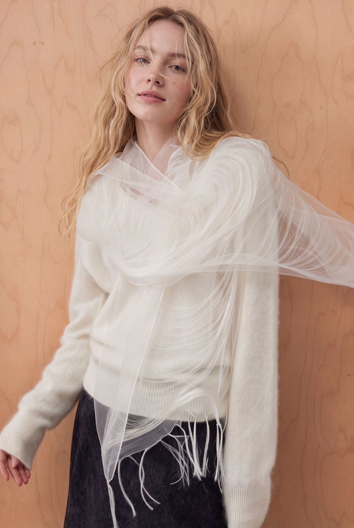 Airy Wrinkled silk Twill stole