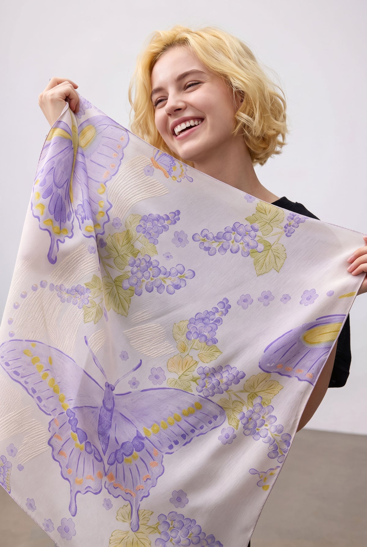 Floating Purple Butterfly Silk Scarf