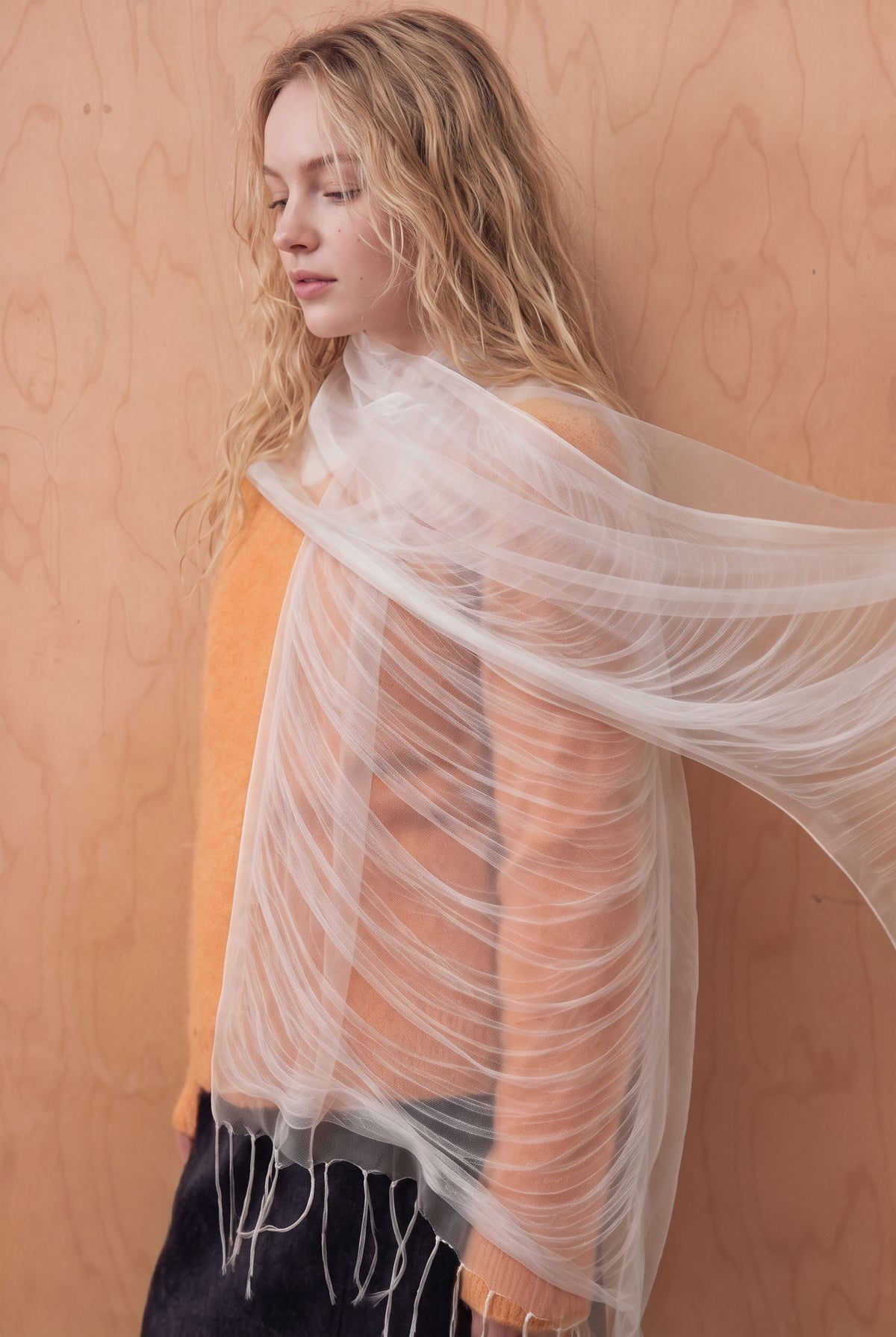 Airy Wrinkled silk Twill stole