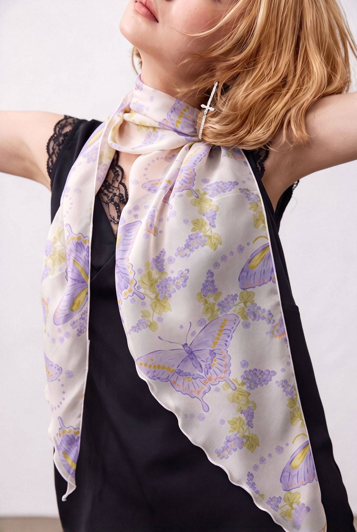 Breeze, Drizzle & Purple Butterfly Silk Twill Stole