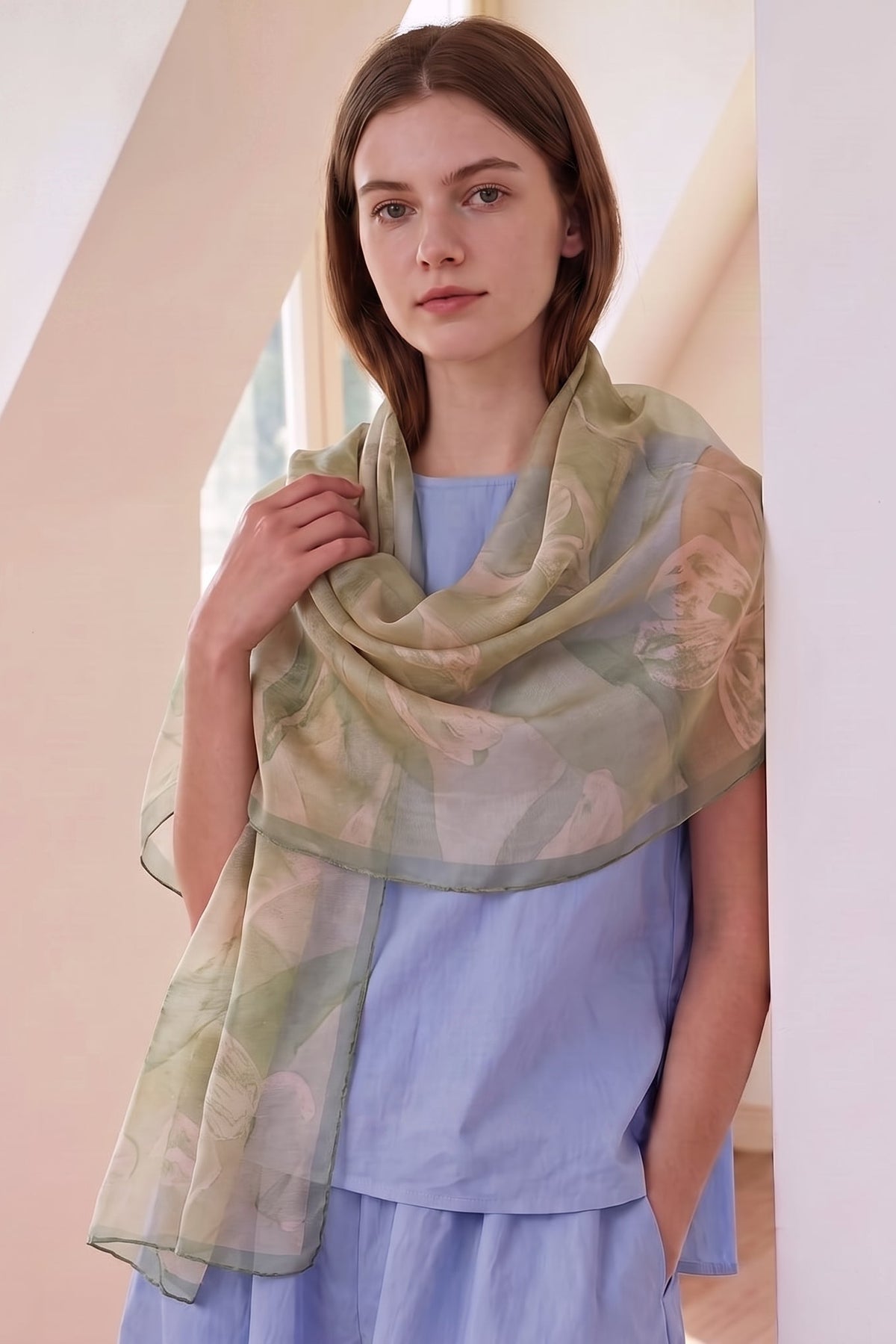 Plant‑Dye Dioscorea Cirrhosa Gauze Twill Silk stole