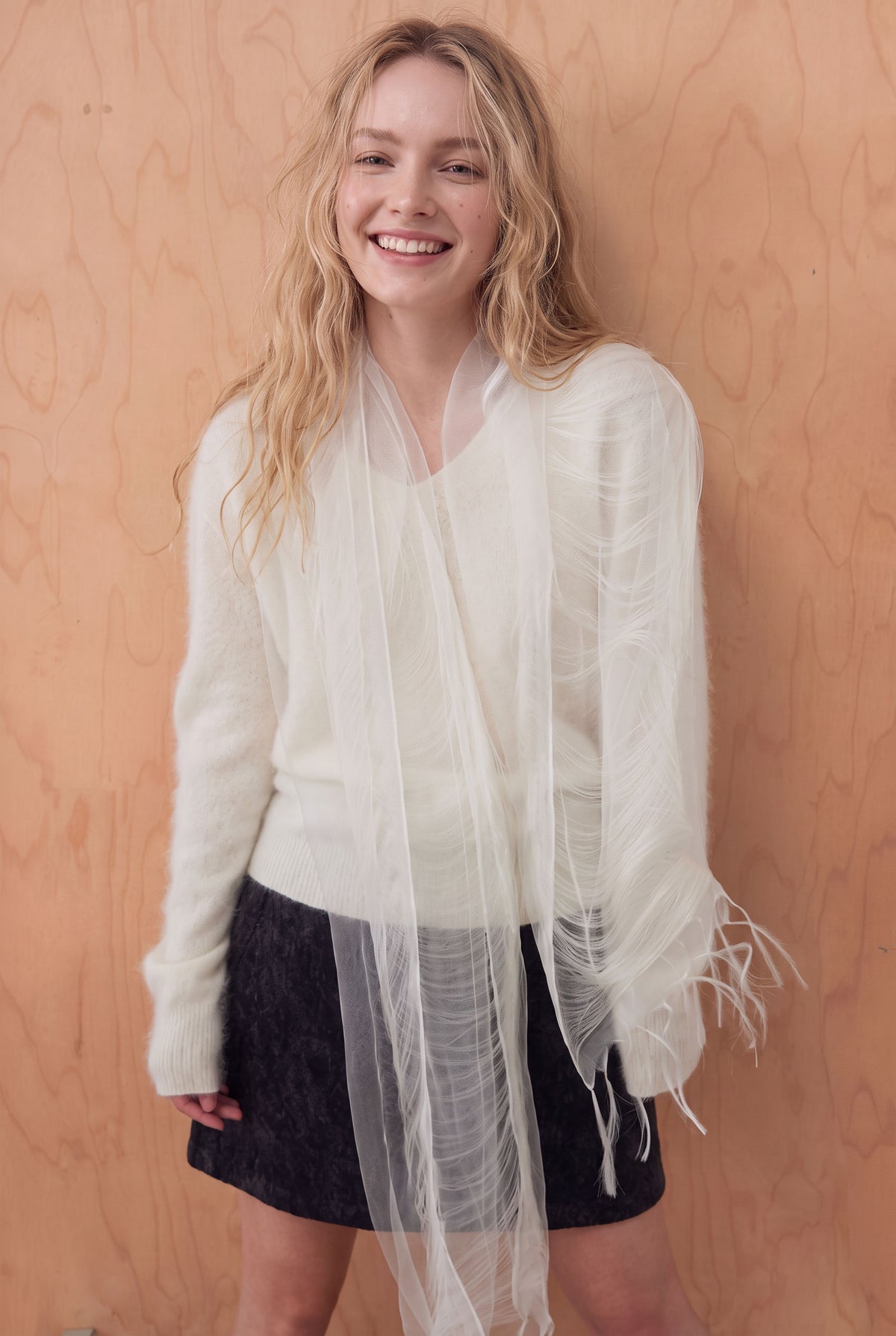 Airy Wrinkled silk Twill stole