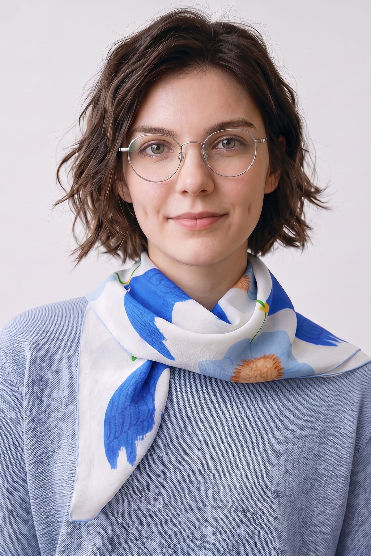 DreamHued Blue Silk Twill  Scarf