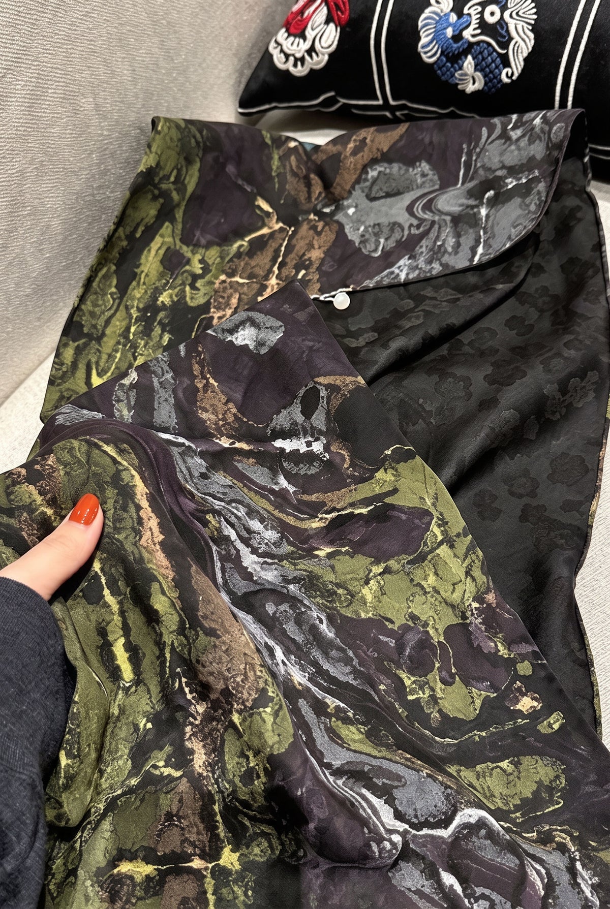 Ink Pond Crafted Gambiered Silk Twill Stole