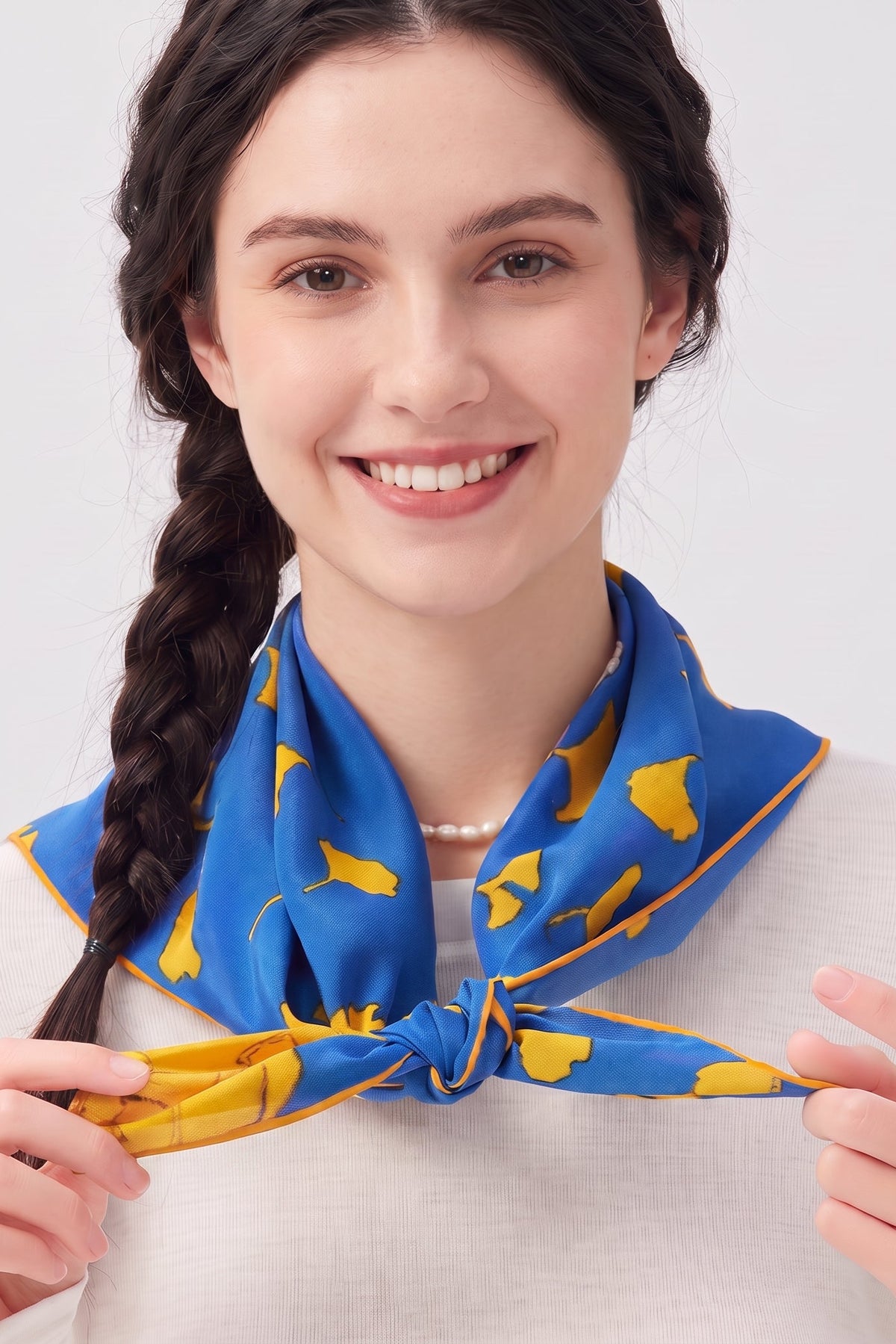 Golden Ginkgo Twill Silk Scarf