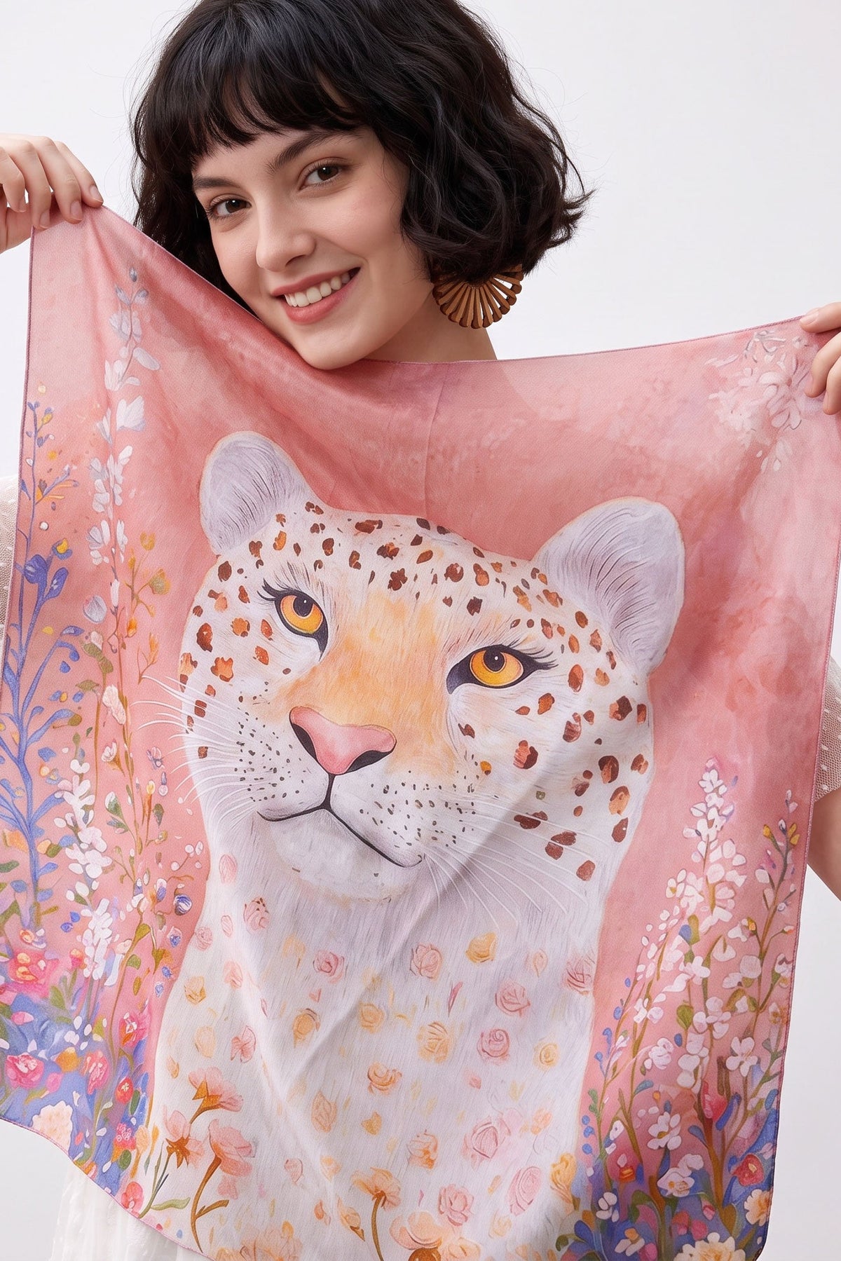 Leopard in Bloom Silk Scarf