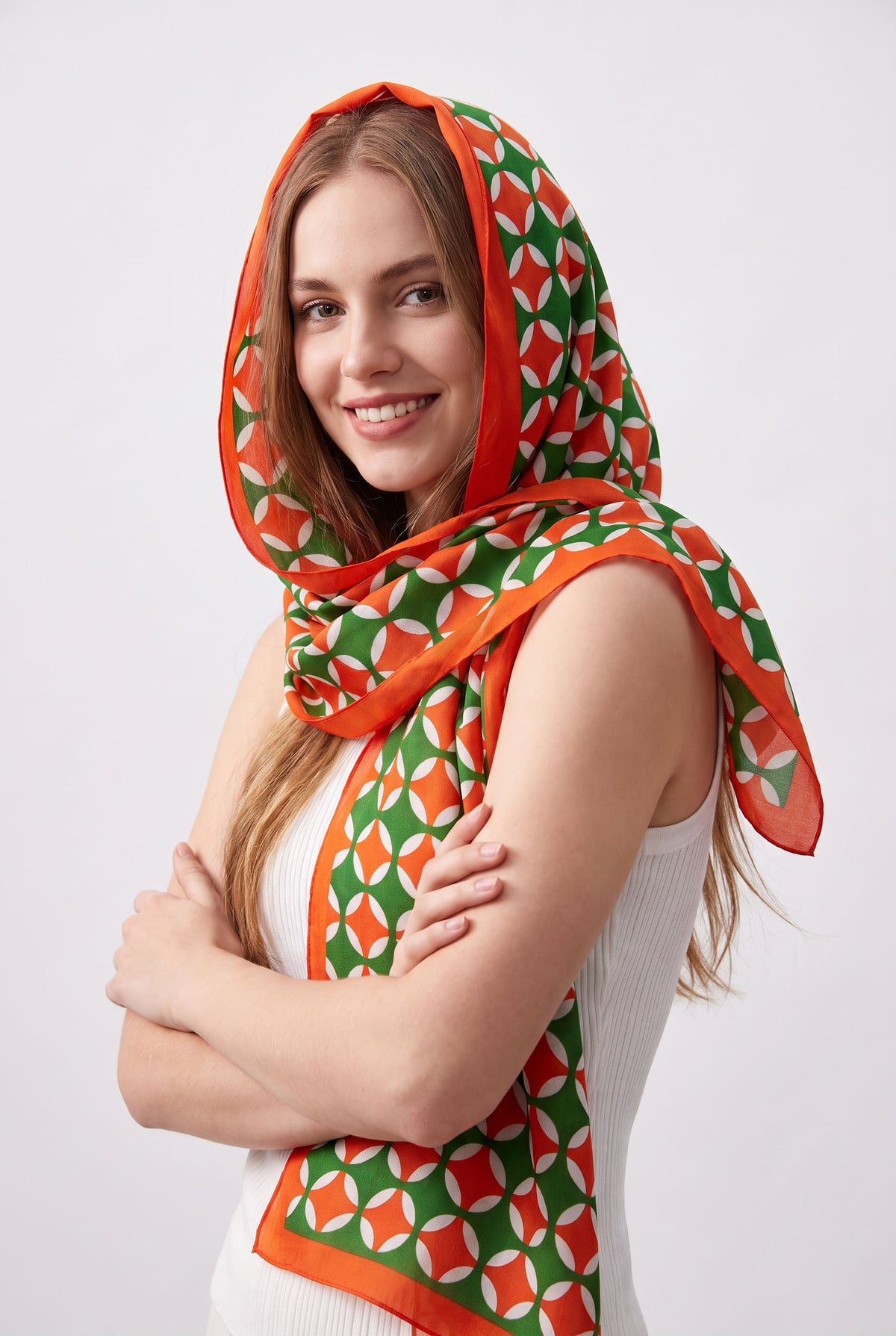 Green & Orange Coins  Silk Twill Stole
