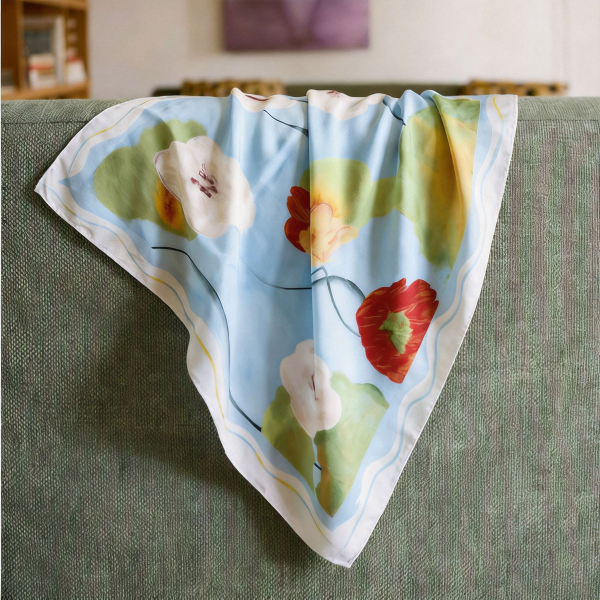 Floral Letter in Ink Silk Scarf