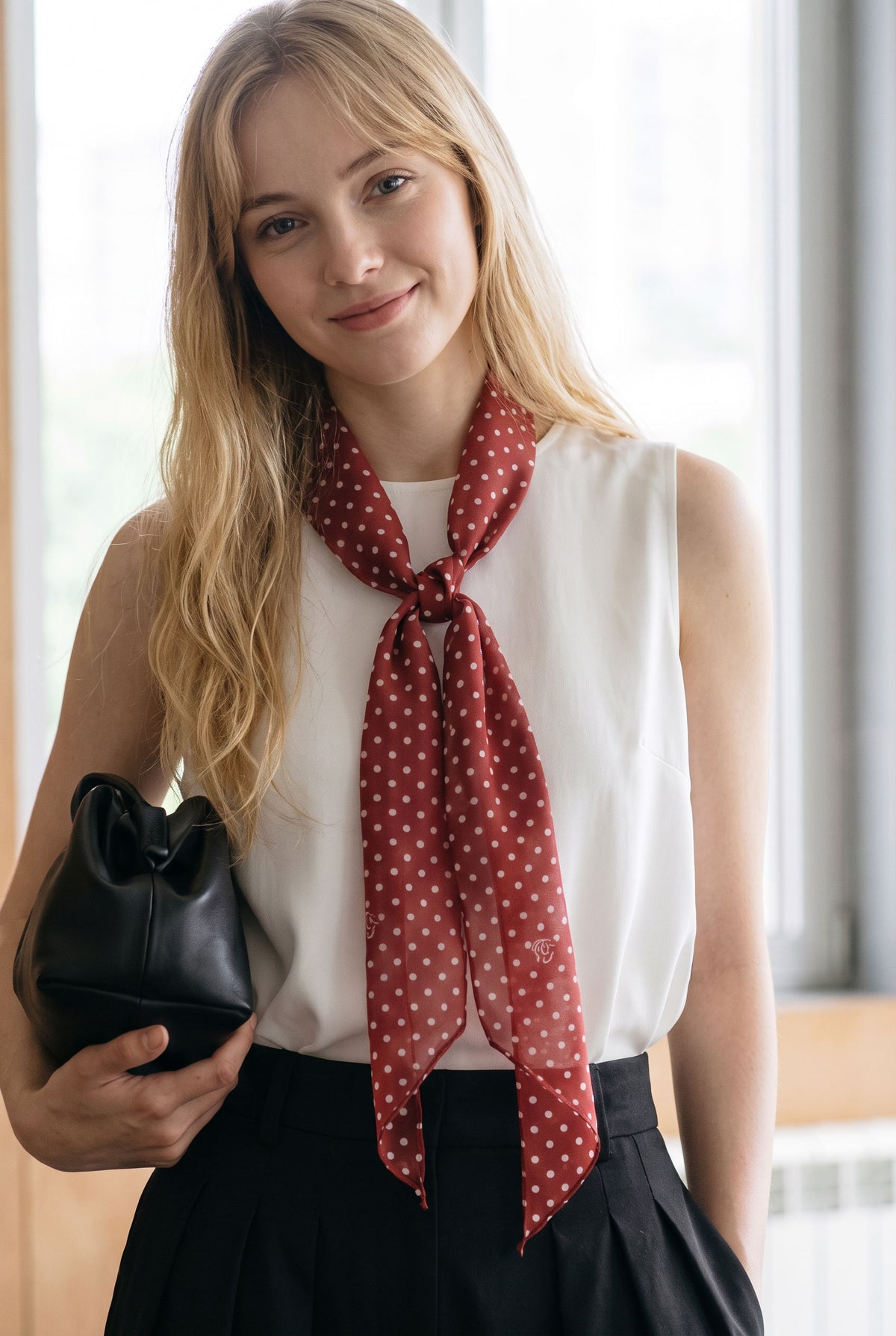 Hepburn Red Polka Dot Silk Stole