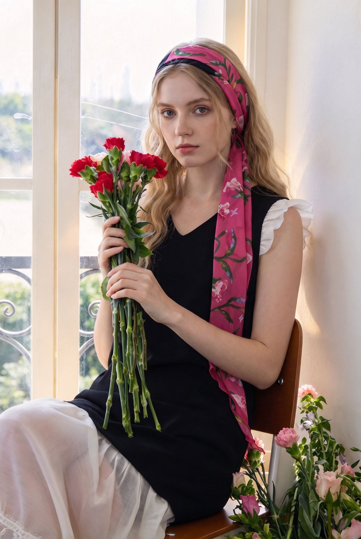 Magenta Morning Glory Dance Silk Twill Stole