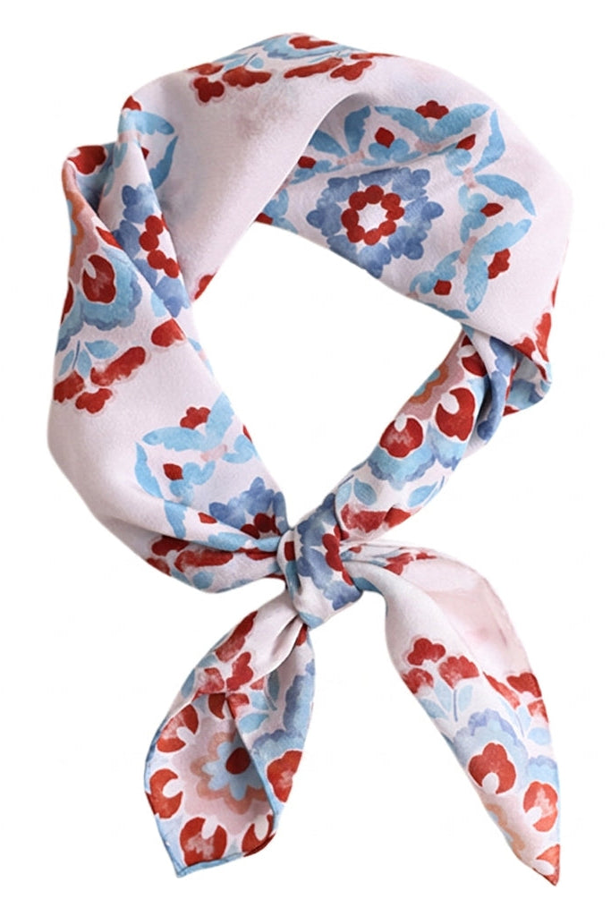 Treasure Bloom Small Red Floral  Silk Twill Scarf