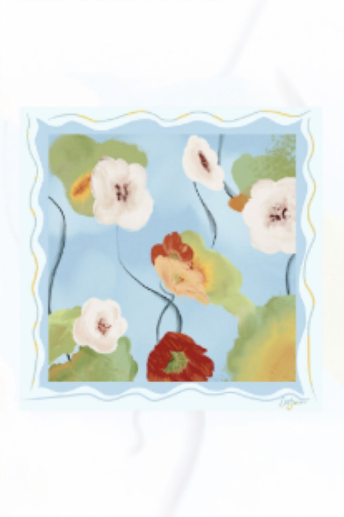 Floral Letter in Ink Silk Scarf