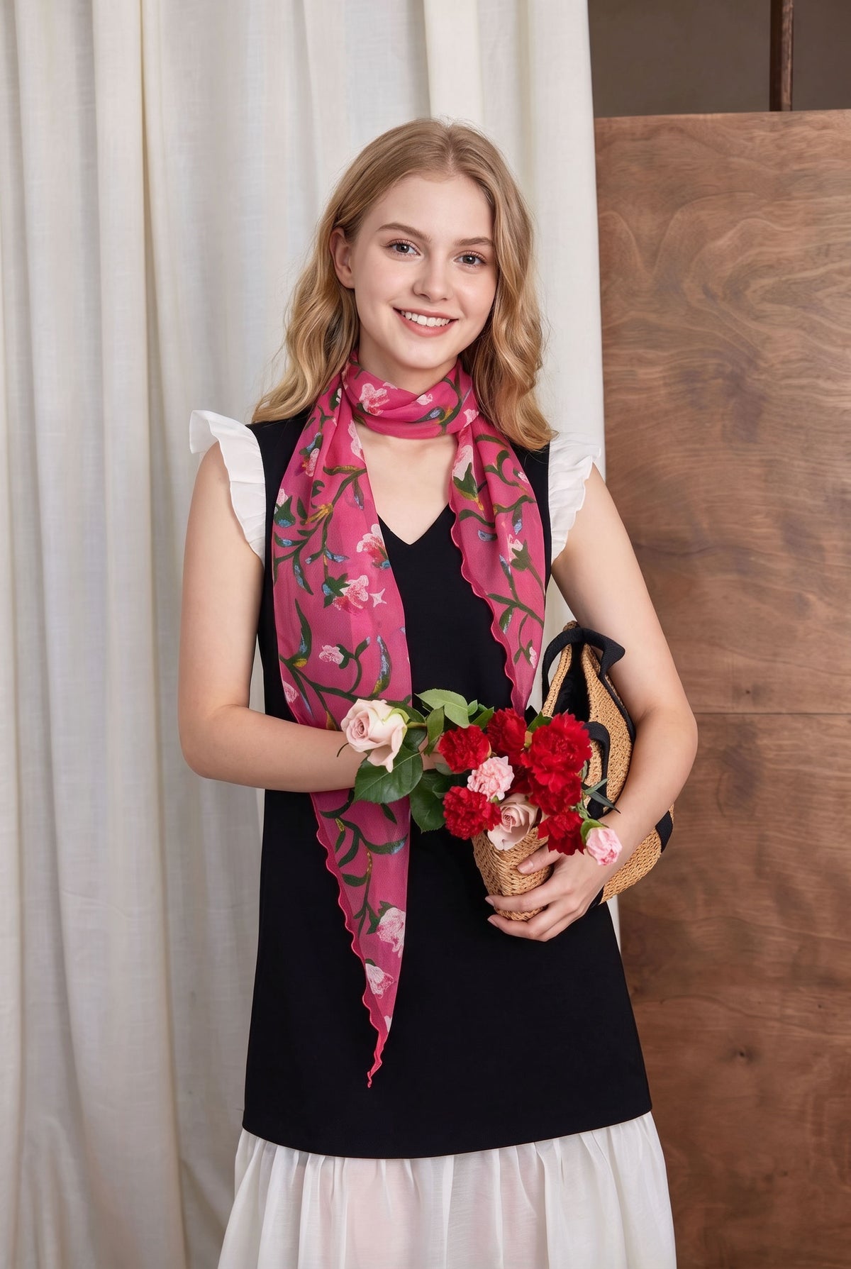 Magenta Morning Glory Dance Silk Twill Stole