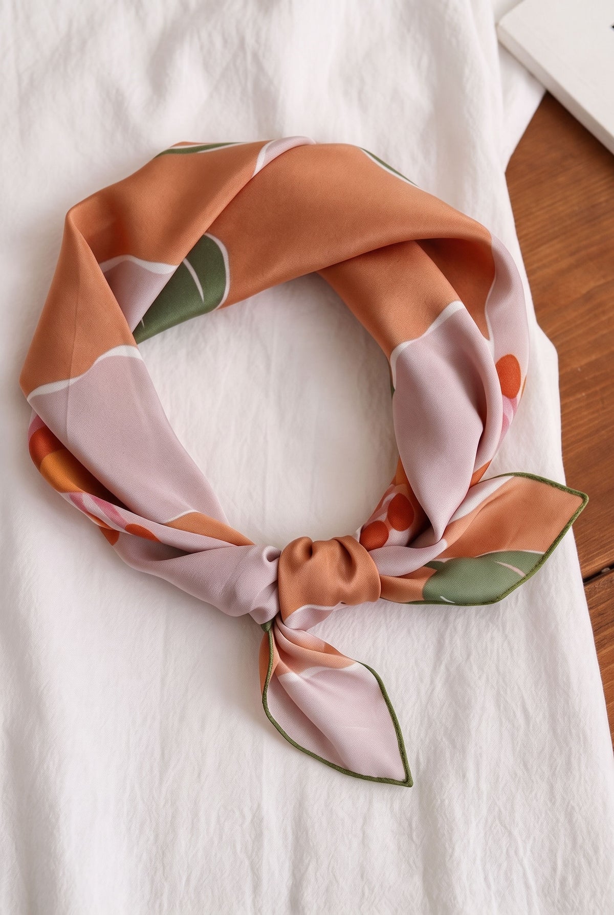 Gentle Grey Orange Silk Twill Scarf