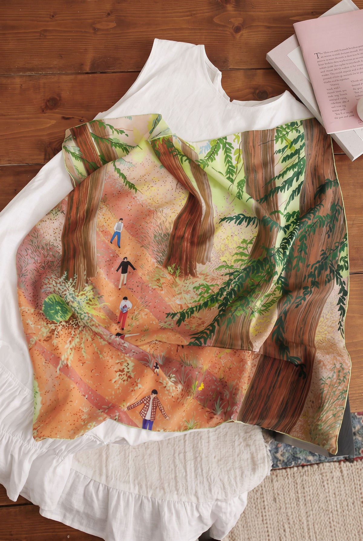 Woodland Tale: Wandering in Light Silk Twill Scarf