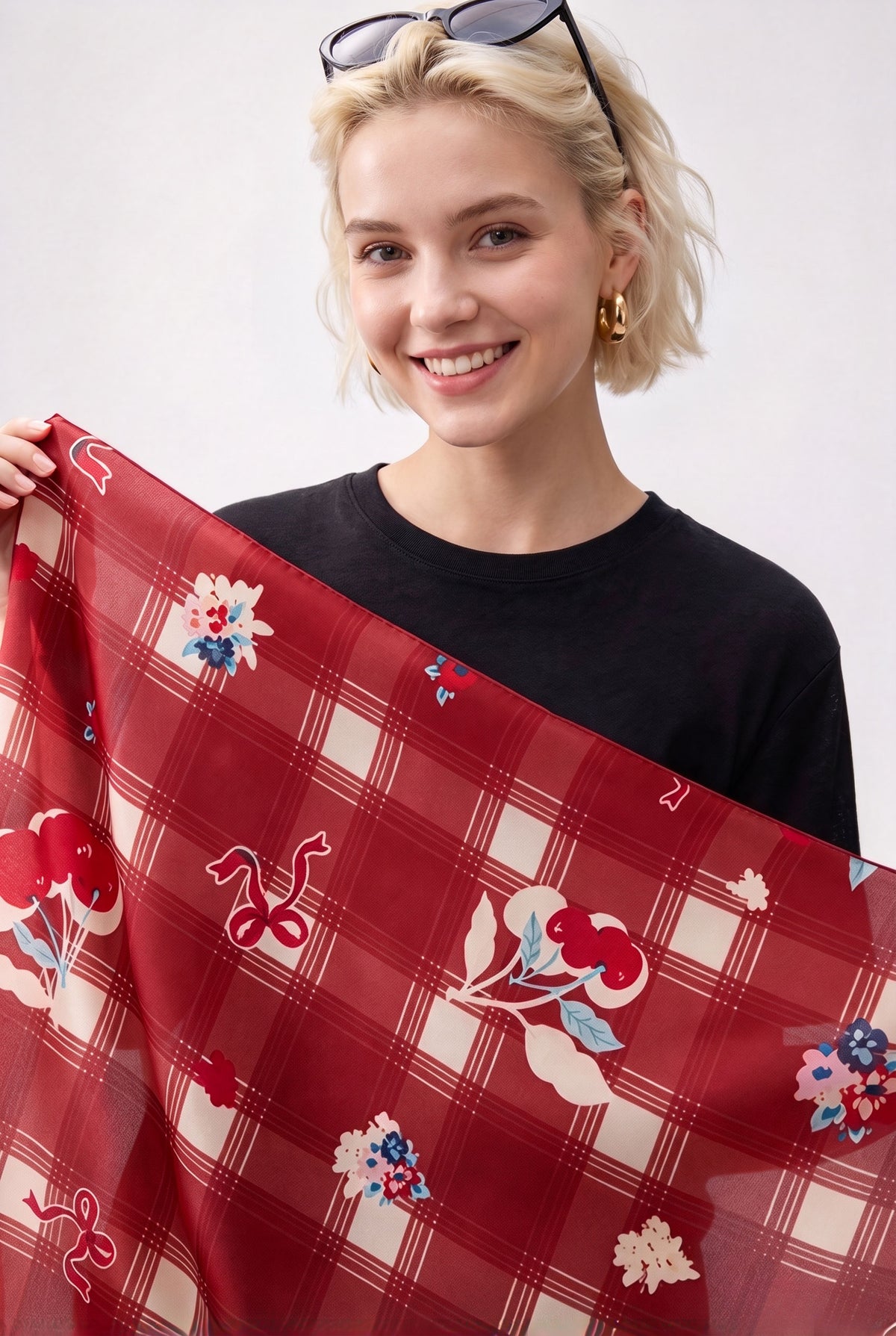 Christmas Red Plaid Silk Twill Scarf