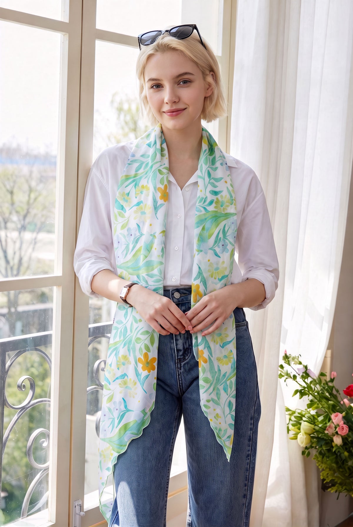 Subtle Fresh Green Silk Twill Stole