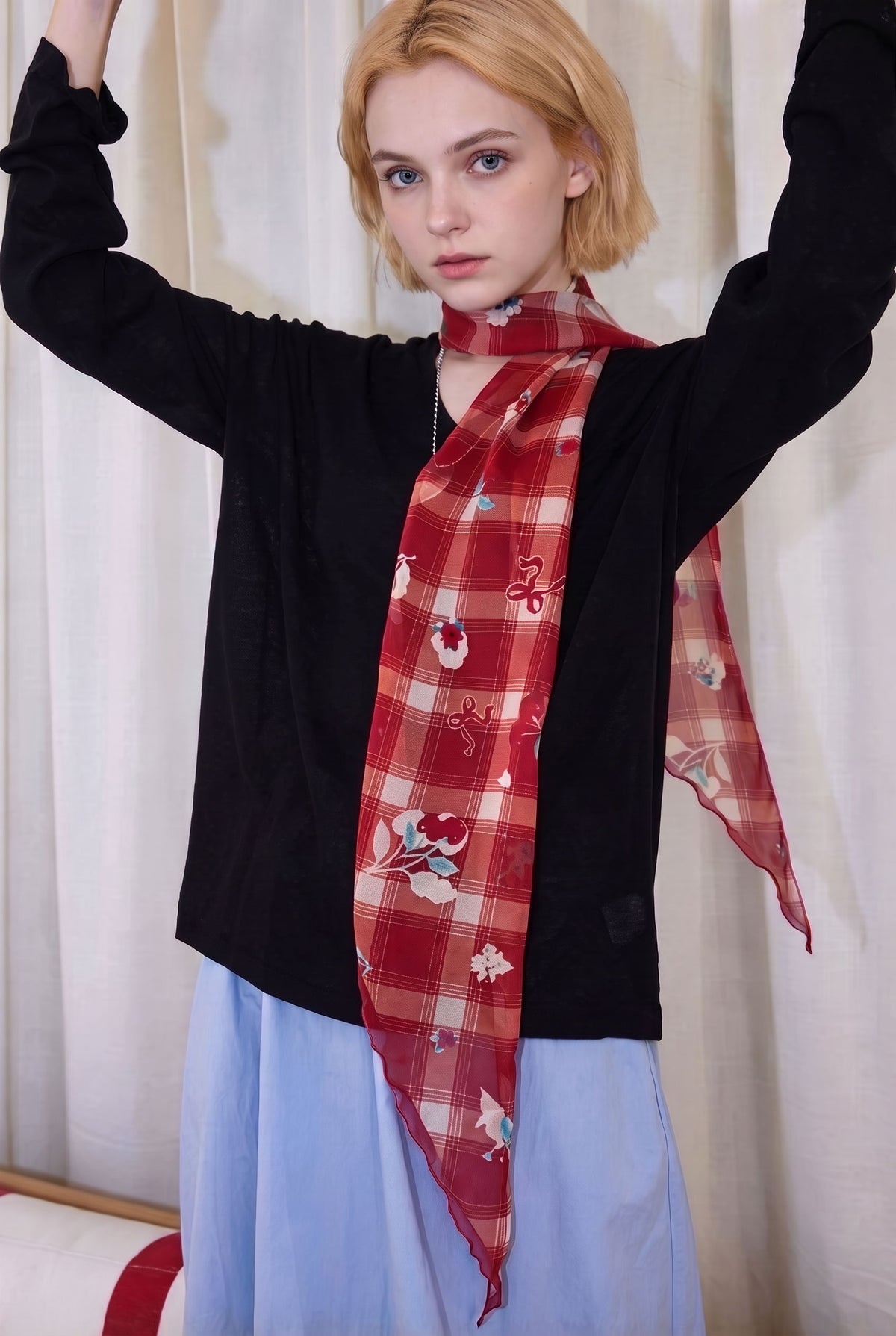 Moody Red Plaid Silk Stole